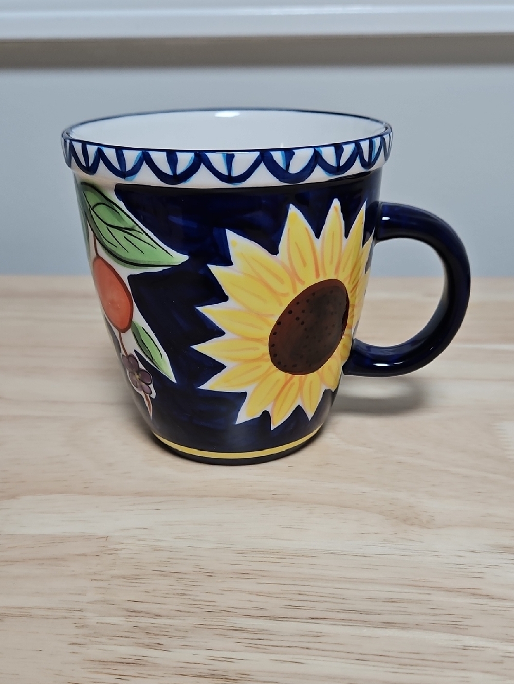 Vintage Starbucks Barista Sunflower Fruit Cobalt Blue Ceramic Mug 2001
